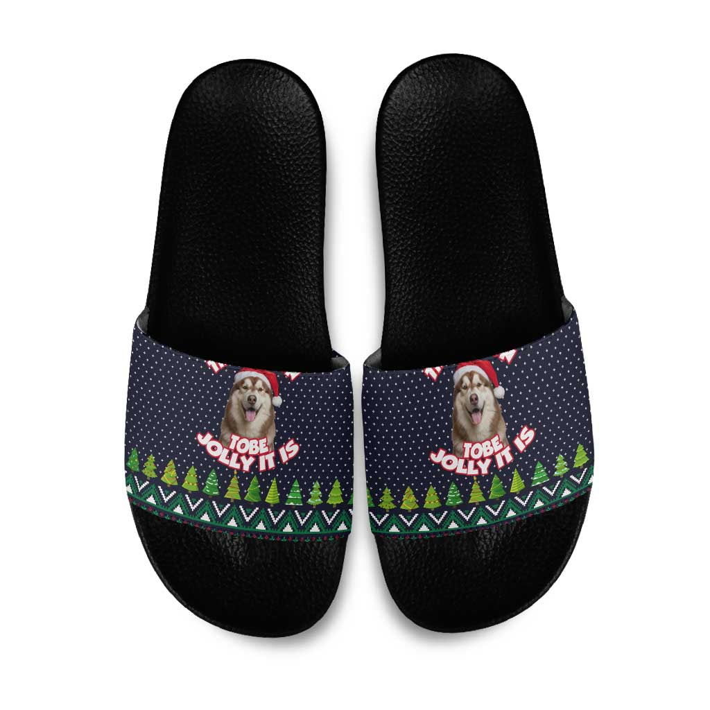 The Season To Be Jolly Siberian Husky Xmas Ball Christmas Slide Sandals Xmas Holiday Patterns - Wonder Print Shop