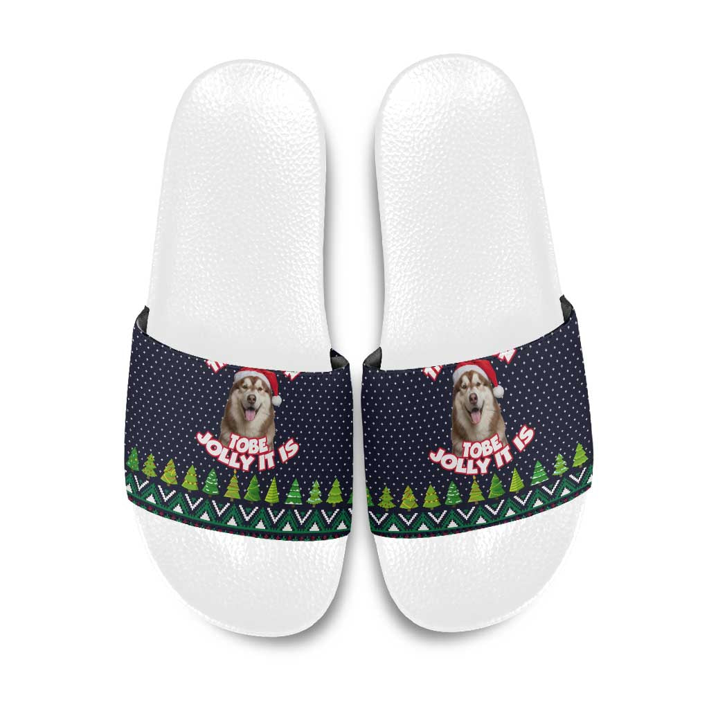 The Season To Be Jolly Siberian Husky Xmas Ball Christmas Slide Sandals Xmas Holiday Patterns - Wonder Print Shop