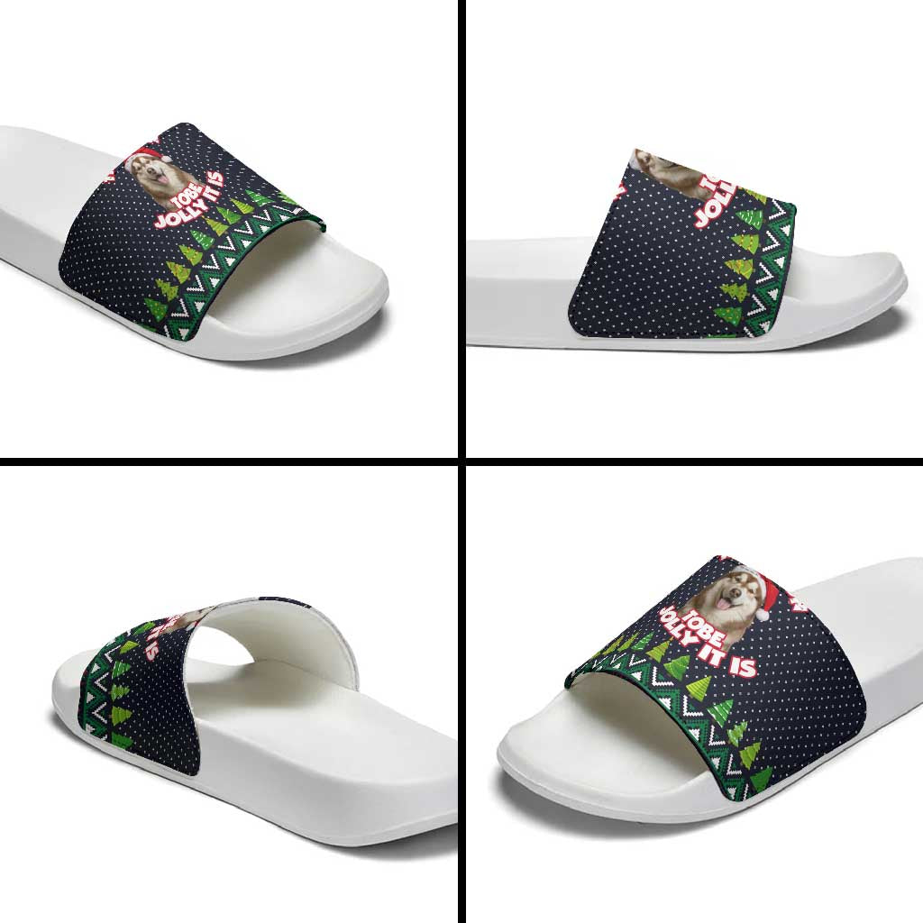 The Season To Be Jolly Siberian Husky Xmas Ball Christmas Slide Sandals Xmas Holiday Patterns - Wonder Print Shop