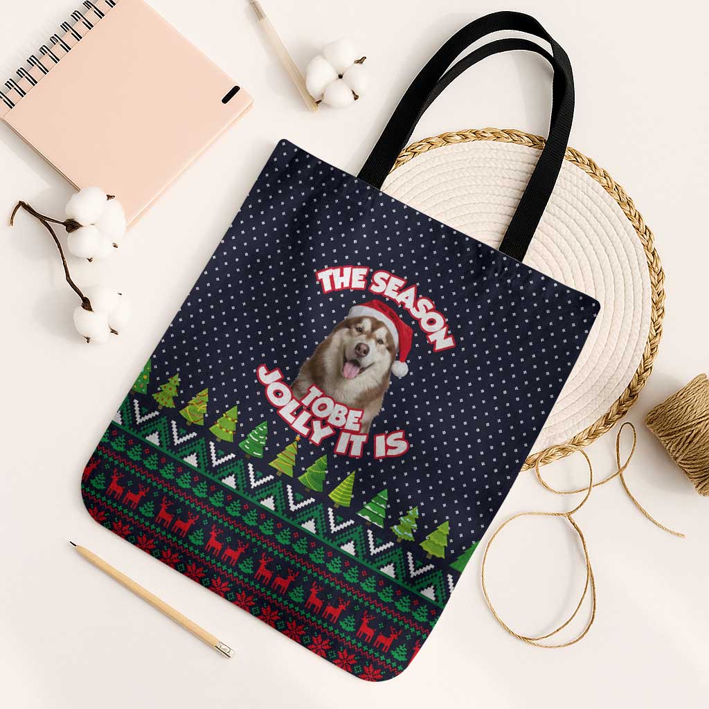 The Season To Be Jolly Siberian Husky Xmas Ball Christmas Tote Bag Xmas Holiday Patterns - Wonder Print Shop
