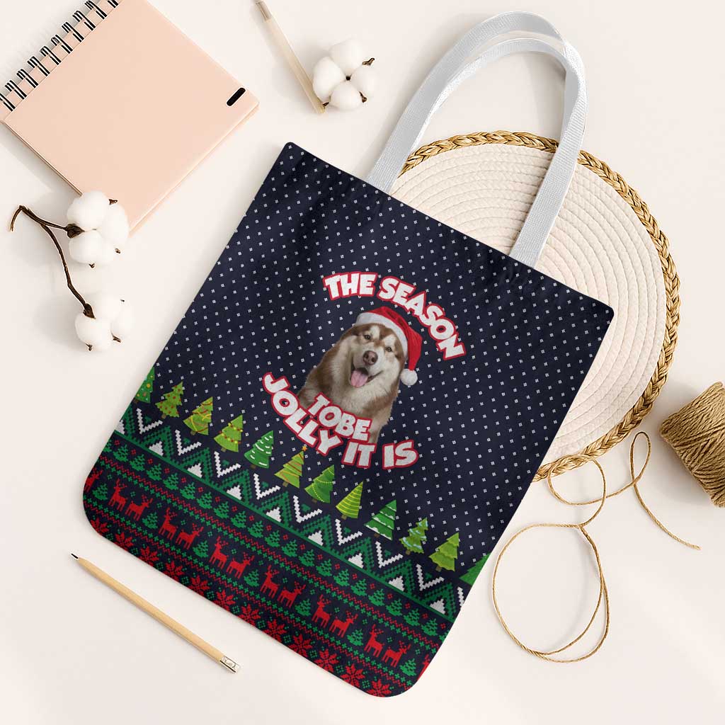 The Season To Be Jolly Siberian Husky Xmas Ball Christmas Tote Bag Xmas Holiday Patterns - Wonder Print Shop