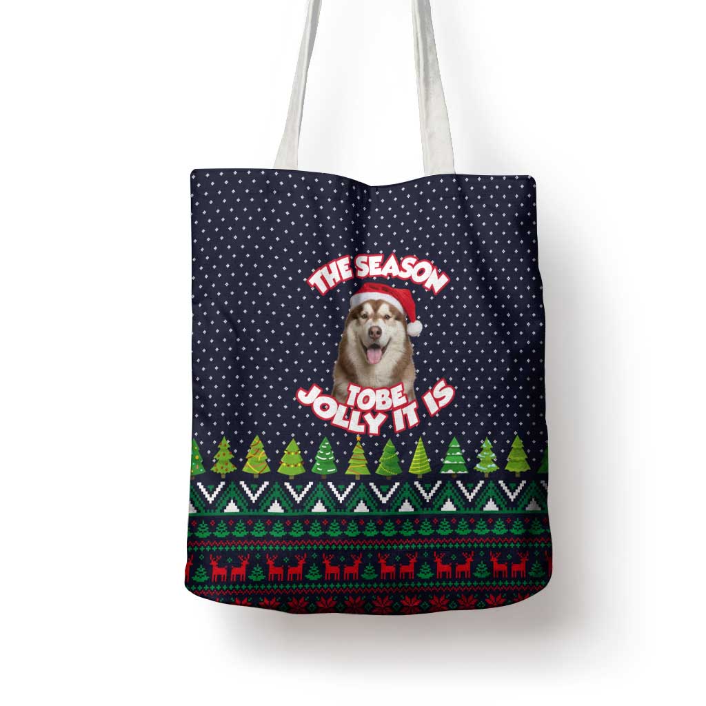 The Season To Be Jolly Siberian Husky Xmas Ball Christmas Tote Bag Xmas Holiday Patterns - Wonder Print Shop