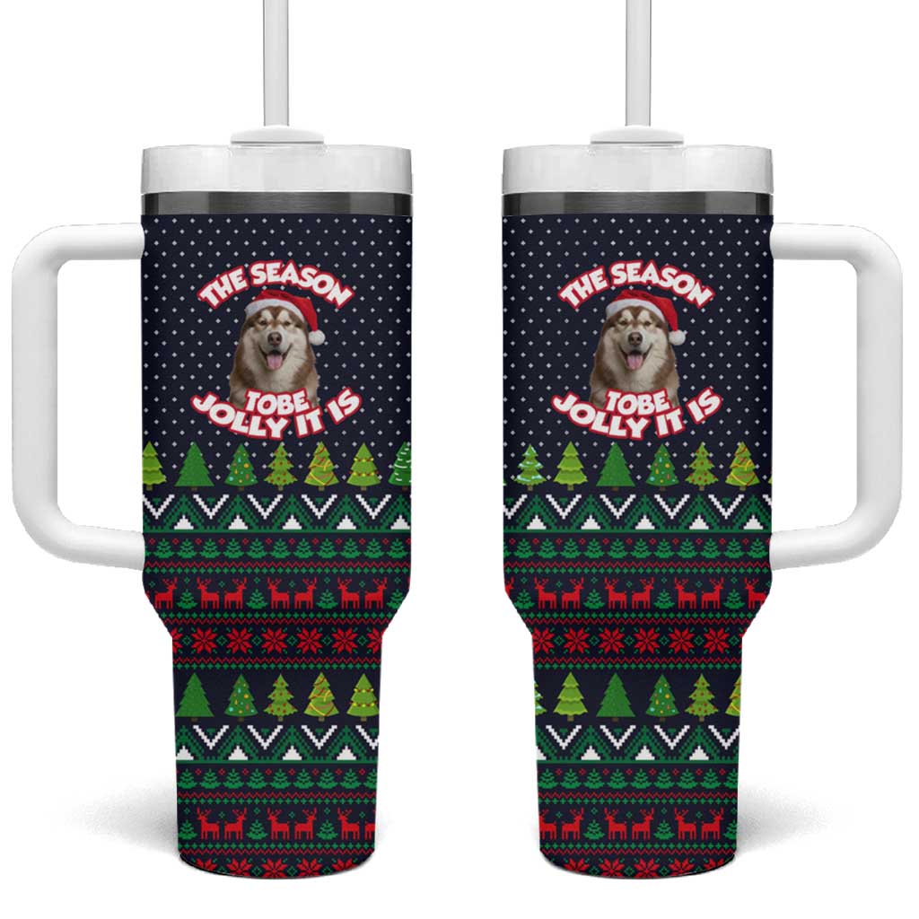 The Season To Be Jolly Siberian Husky Xmas Ball Christmas Tumbler With Handle Xmas Holiday Patterns - Wonder Print Shop