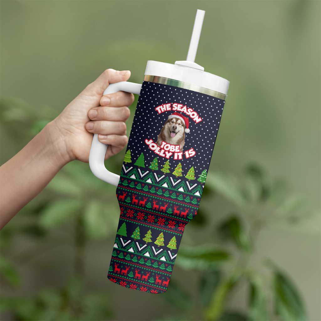 The Season To Be Jolly Siberian Husky Xmas Ball Christmas Tumbler With Handle Xmas Holiday Patterns - Wonder Print Shop
