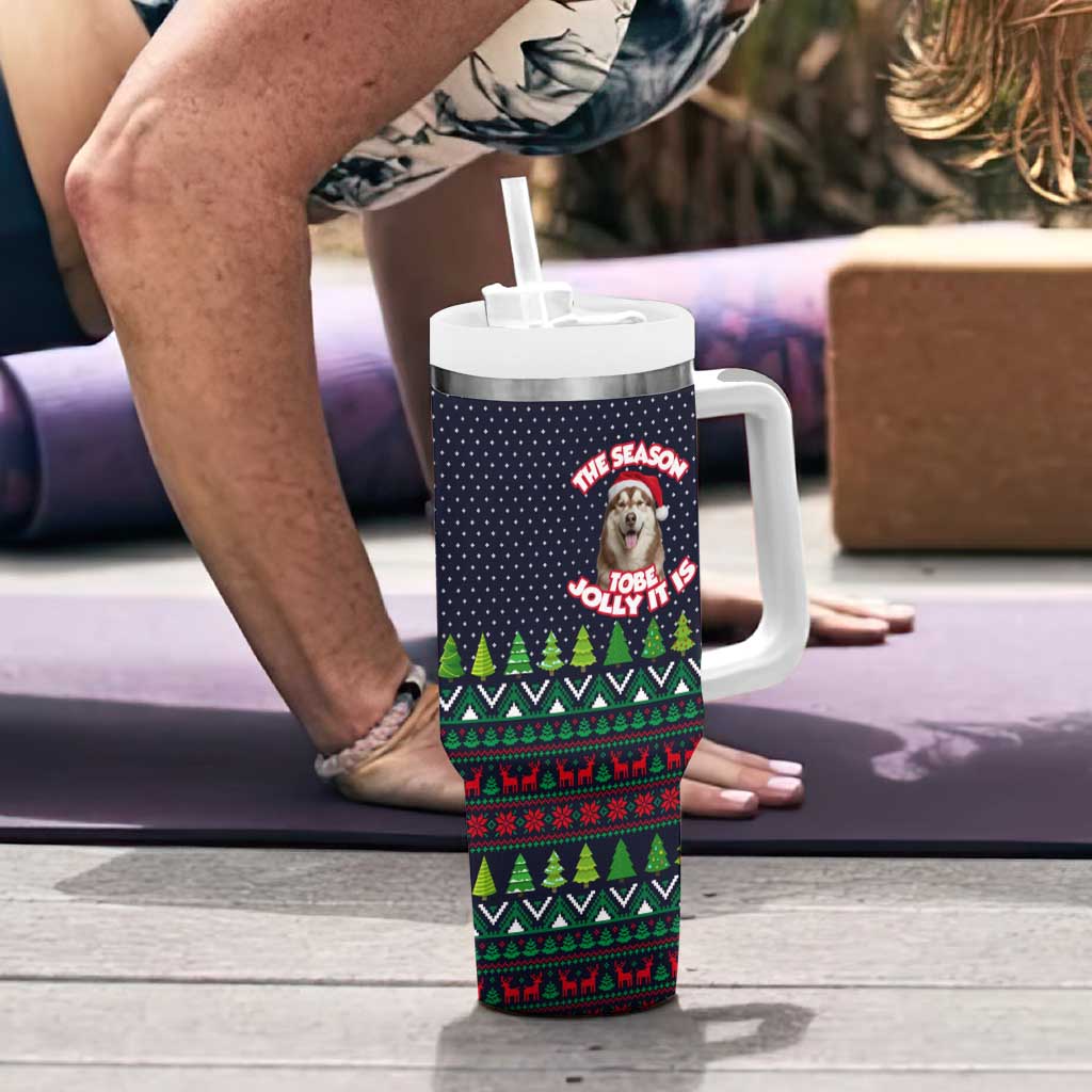 The Season To Be Jolly Siberian Husky Xmas Ball Christmas Tumbler With Handle Xmas Holiday Patterns - Wonder Print Shop