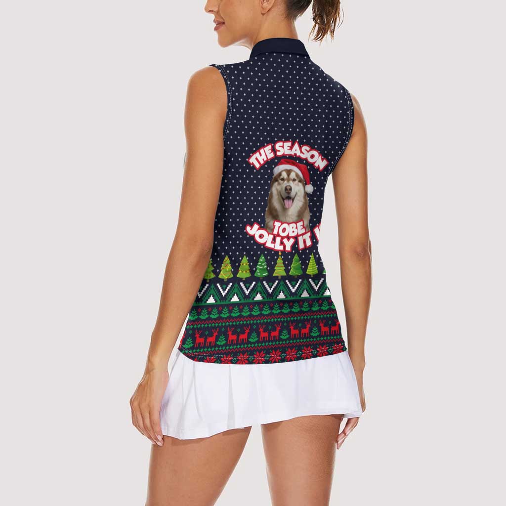 The Season To Be Jolly Siberian Husky Xmas Ball Christmas Women Sleeveless Polo Shirt Xmas Holiday Patterns - Wonder Print Shop