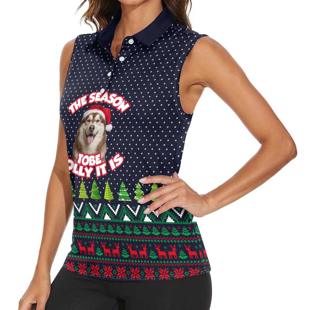 The Season To Be Jolly Siberian Husky Xmas Ball Christmas Women Sleeveless Polo Shirt Xmas Holiday Patterns - Wonder Print Shop
