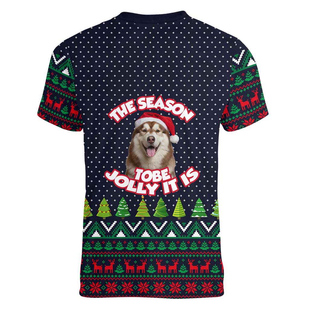 The Season To Be Jolly Siberian Husky Xmas Ball Christmas Women V-Neck T-Shirt Xmas Holiday Patterns - Wonder Print Shop