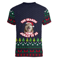 The Season To Be Jolly Siberian Husky Xmas Ball Christmas Women V-Neck T-Shirt Xmas Holiday Patterns - Wonder Print Shop