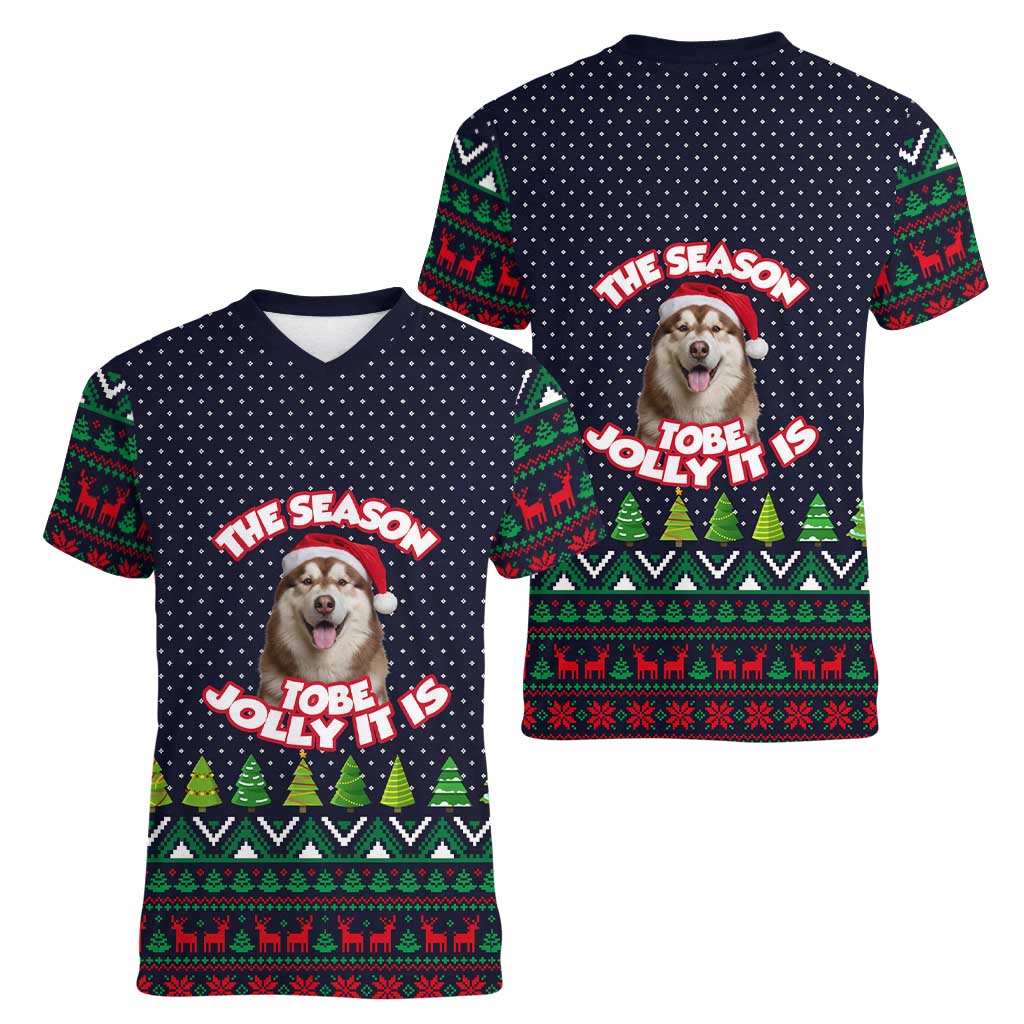 The Season To Be Jolly Siberian Husky Xmas Ball Christmas Women V-Neck T-Shirt Xmas Holiday Patterns - Wonder Print Shop