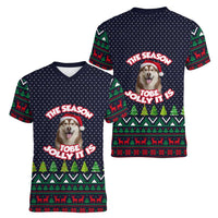 The Season To Be Jolly Siberian Husky Xmas Ball Christmas Women V-Neck T-Shirt Xmas Holiday Patterns - Wonder Print Shop