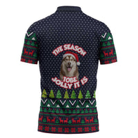 The Season To Be Jolly Siberian Husky Xmas Ball Christmas Zipper Polo Shirt Xmas Holiday Patterns - Wonder Print Shop