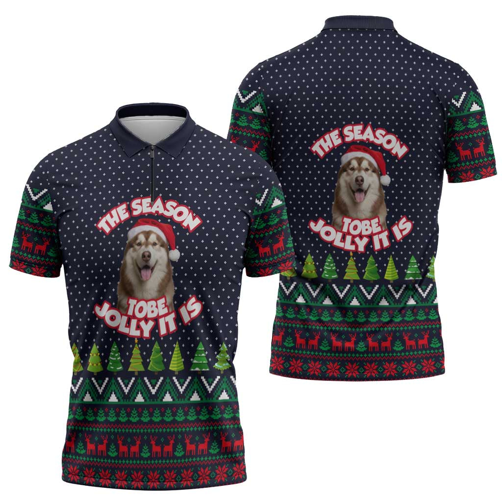 The Season To Be Jolly Siberian Husky Xmas Ball Christmas Zipper Polo Shirt Xmas Holiday Patterns - Wonder Print Shop