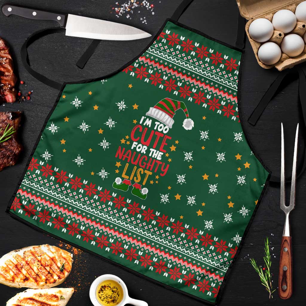 Too Cute For The Naughty List Christmas Apron Xmas Holiday Patterns - Wonder Print Shop