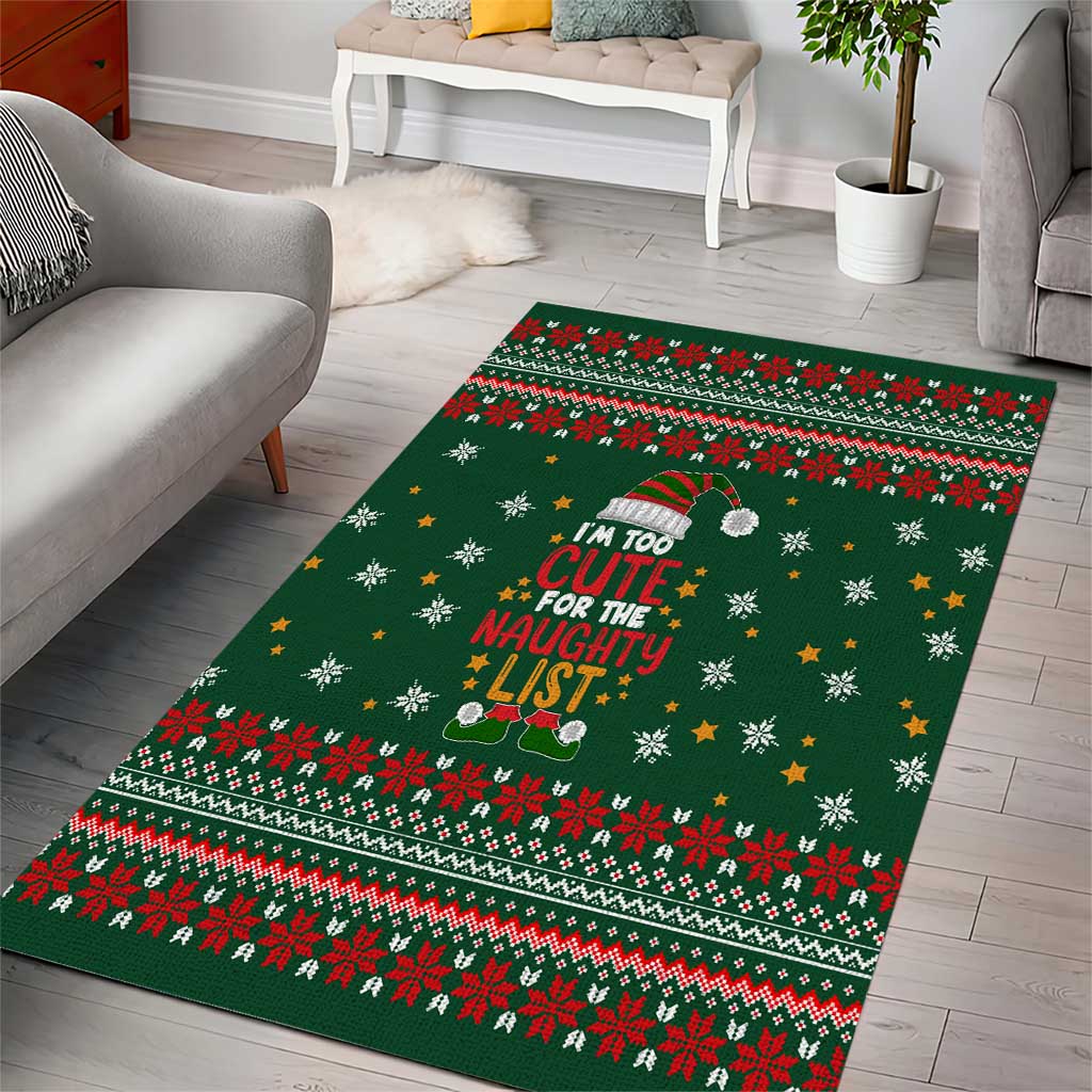 Too Cute For The Naughty List Christmas Area Rug Xmas Holiday Patterns - Wonder Print Shop