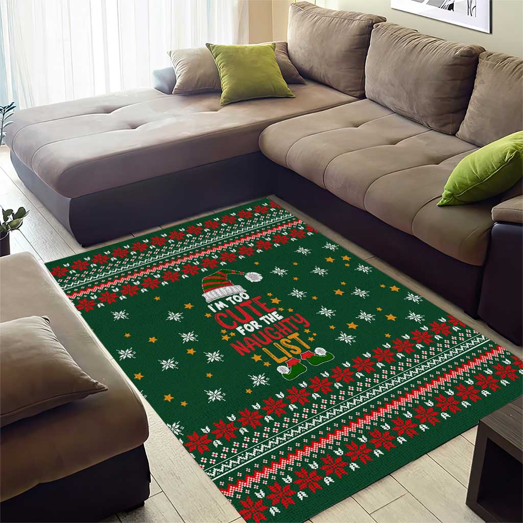 Too Cute For The Naughty List Christmas Area Rug Xmas Holiday Patterns - Wonder Print Shop