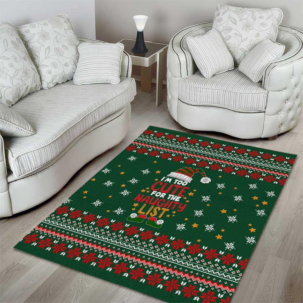 Too Cute For The Naughty List Christmas Area Rug Xmas Holiday Patterns - Wonder Print Shop