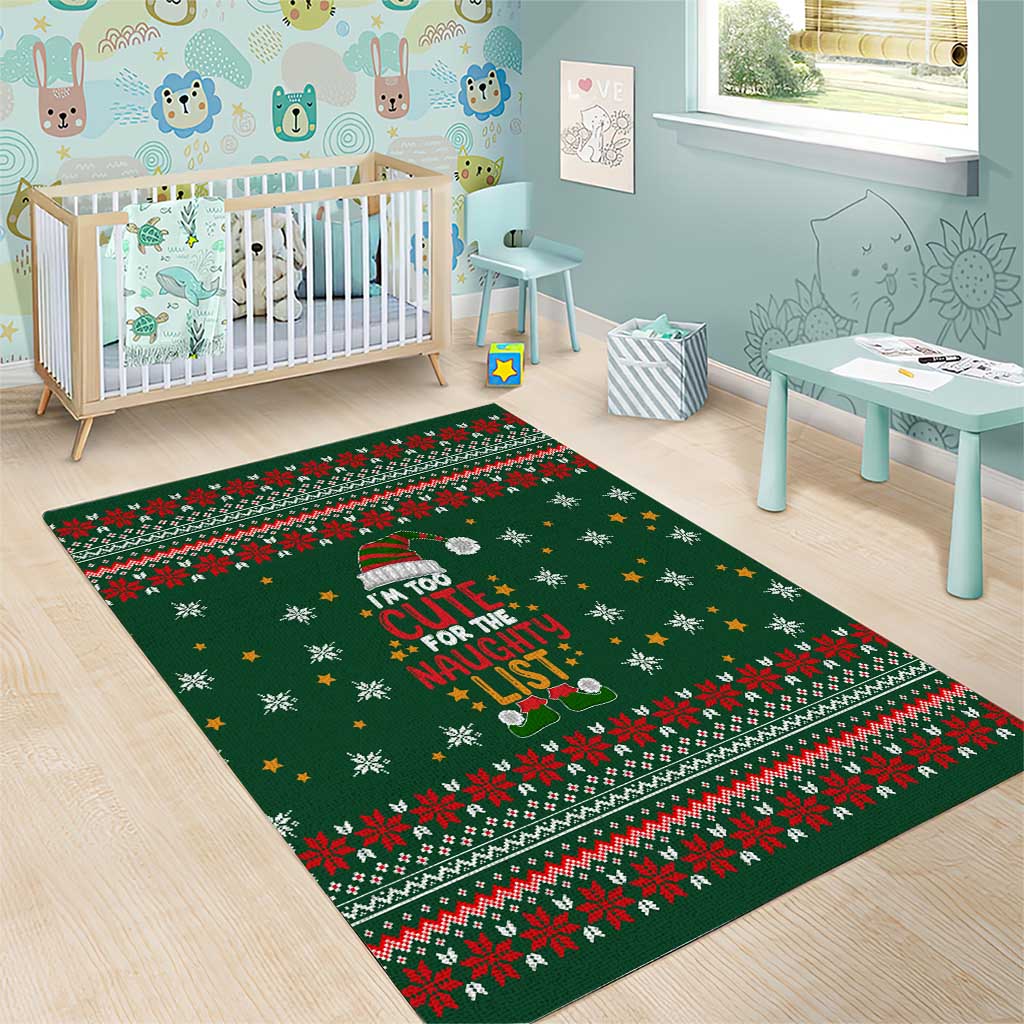 Too Cute For The Naughty List Christmas Area Rug Xmas Holiday Patterns - Wonder Print Shop