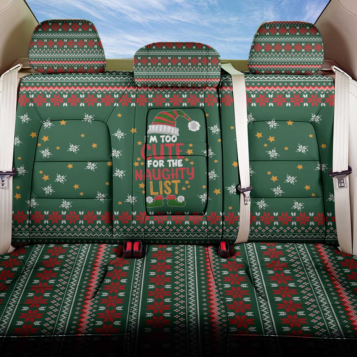 Too Cute For The Naughty List Christmas Back Car Seat Cover Xmas Holiday Patterns - Wonder Print Shop