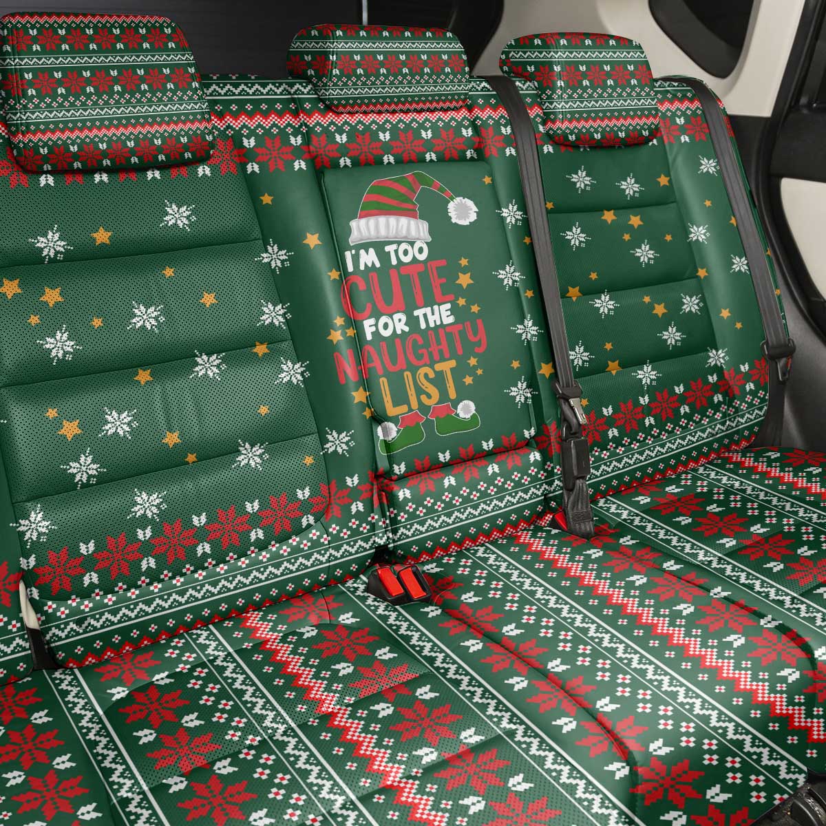 Too Cute For The Naughty List Christmas Back Car Seat Cover Xmas Holiday Patterns - Wonder Print Shop