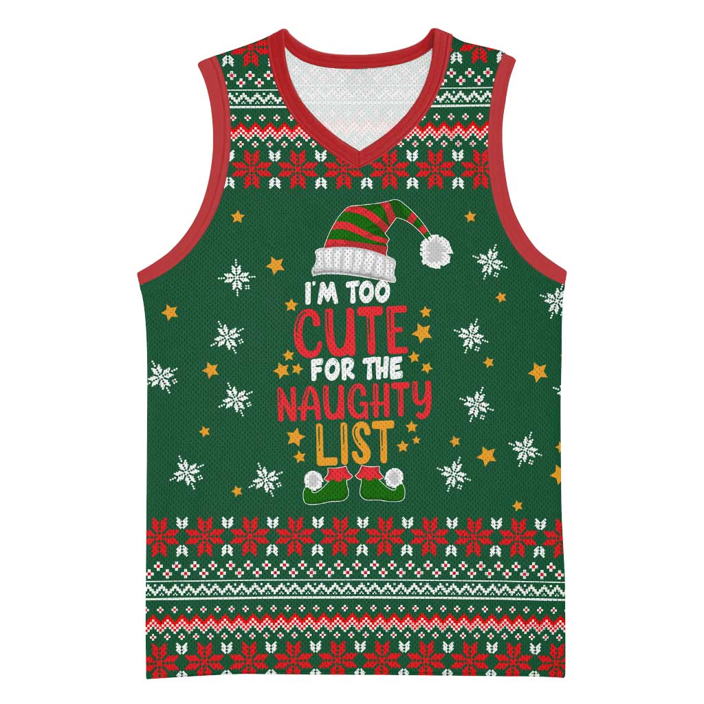 Too Cute For The Naughty List Christmas Basketball Jersey Xmas Holiday Patterns - Wonder Print Shop