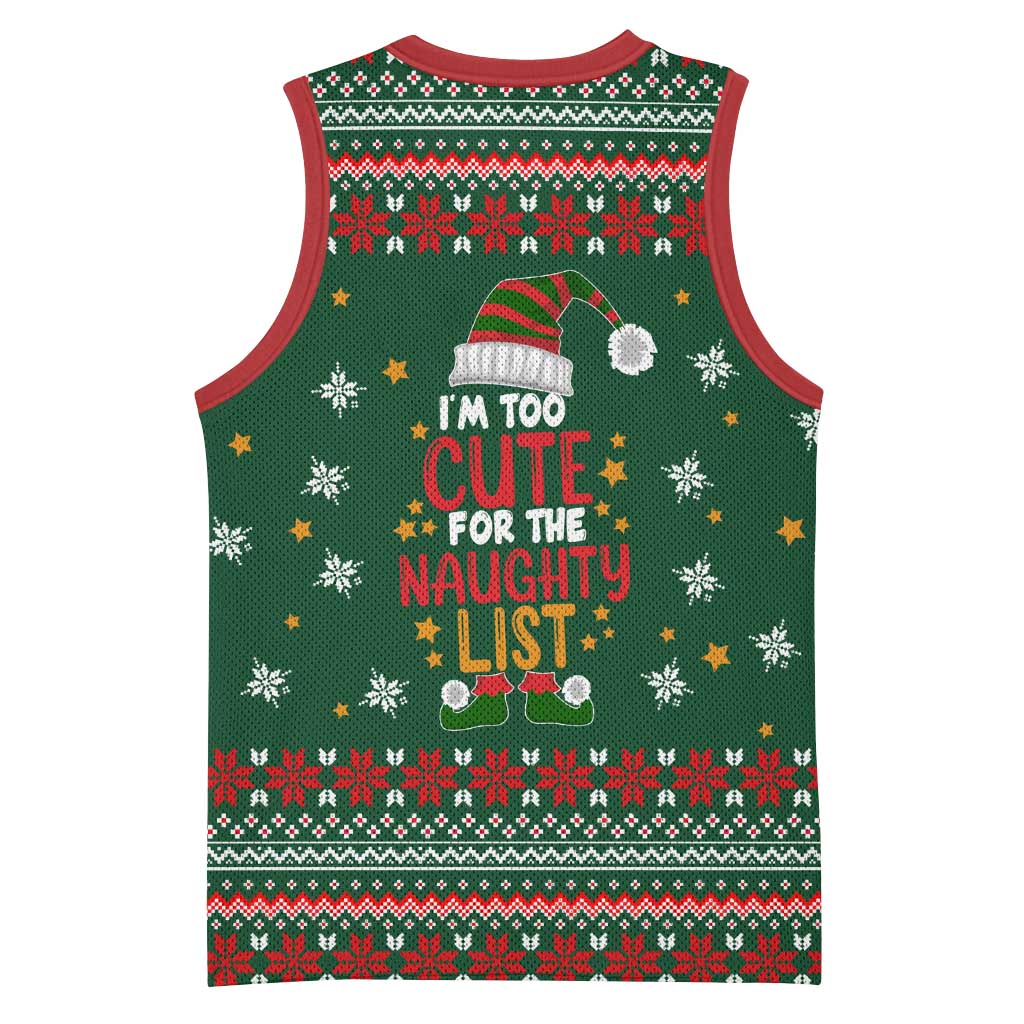 Too Cute For The Naughty List Christmas Basketball Jersey Xmas Holiday Patterns - Wonder Print Shop
