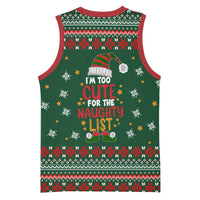 Too Cute For The Naughty List Christmas Basketball Jersey Xmas Holiday Patterns - Wonder Print Shop