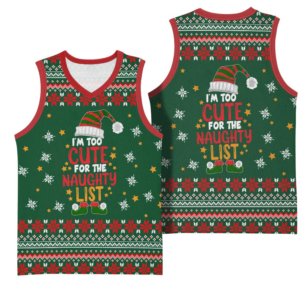 Too Cute For The Naughty List Christmas Basketball Jersey Xmas Holiday Patterns - Wonder Print Shop