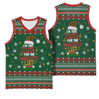 Too Cute For The Naughty List Christmas Basketball Jersey Xmas Holiday Patterns - Wonder Print Shop