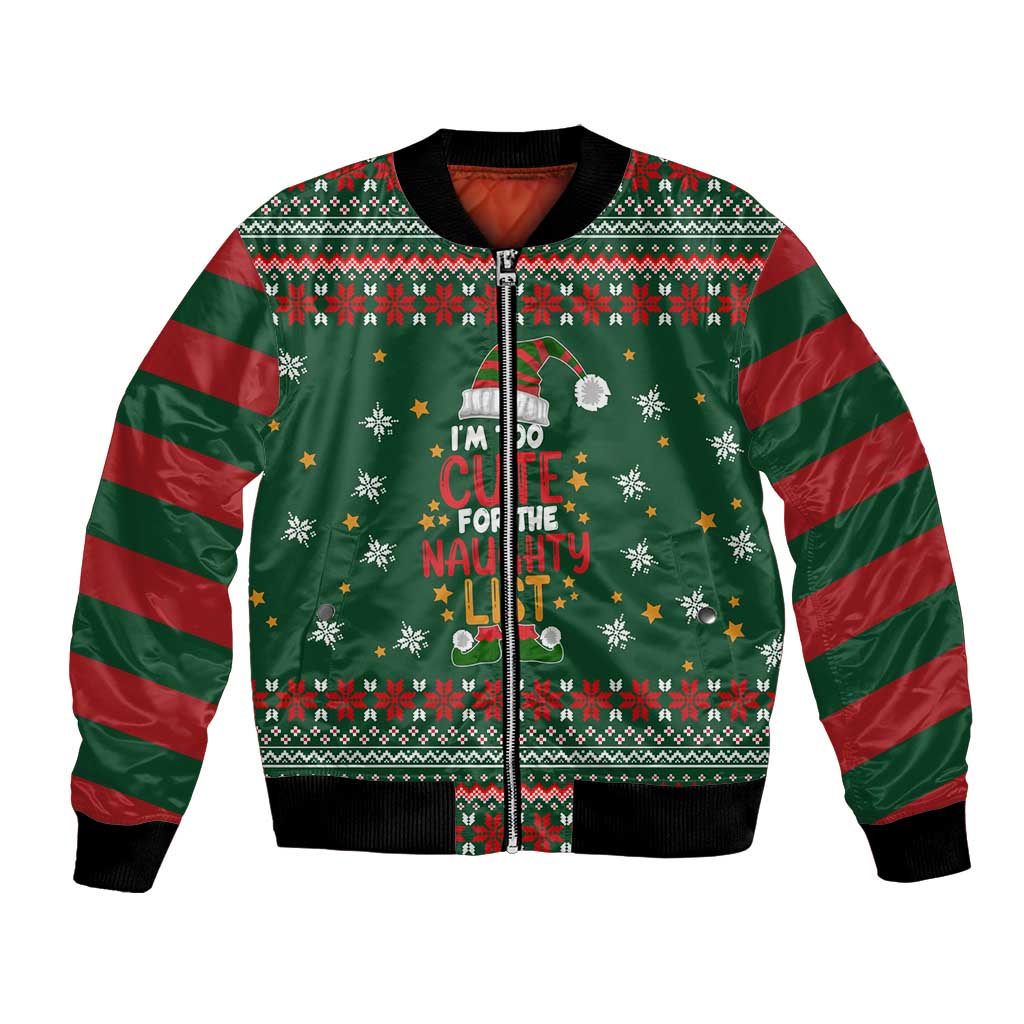 Too Cute For The Naughty List Christmas Bomber Jacket Xmas Holiday Patterns - Wonder Print Shop