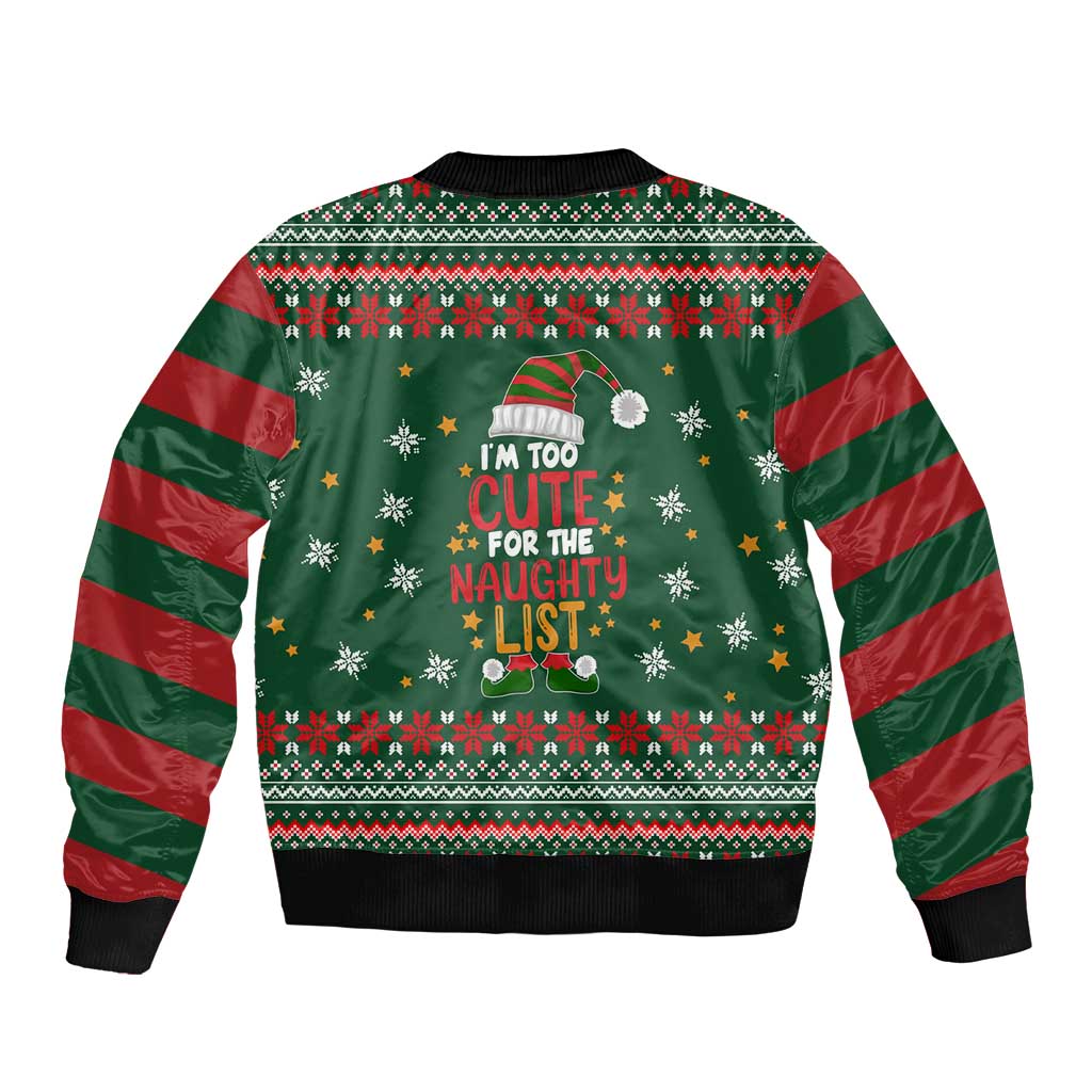 Too Cute For The Naughty List Christmas Bomber Jacket Xmas Holiday Patterns - Wonder Print Shop
