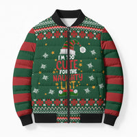 Too Cute For The Naughty List Christmas Bomber Puffer Jacket Xmas Holiday Patterns - Wonder Print Shop