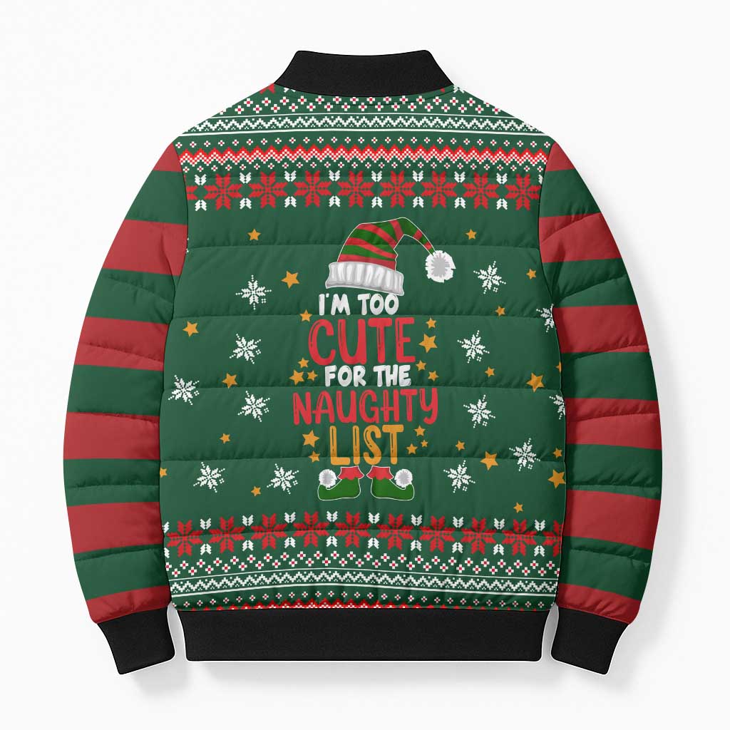 Too Cute For The Naughty List Christmas Bomber Puffer Jacket Xmas Holiday Patterns - Wonder Print Shop