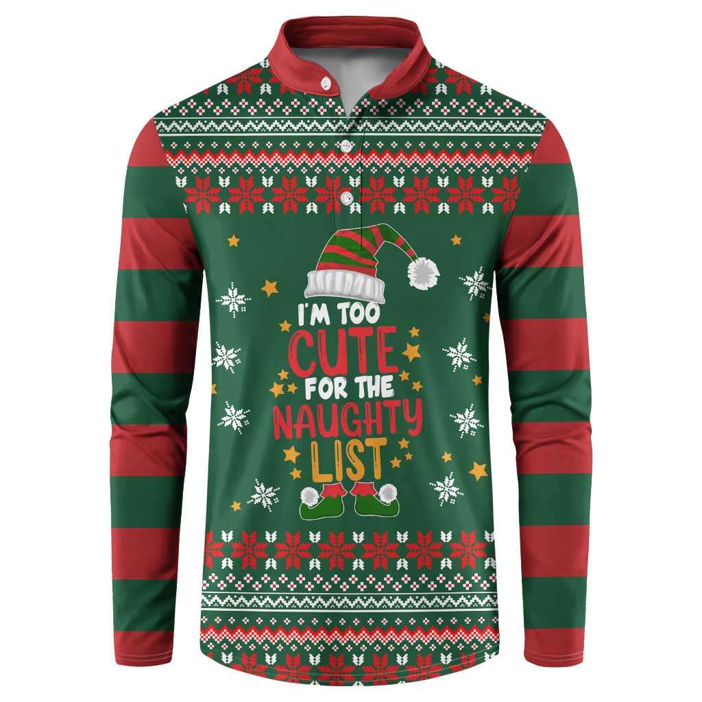 Too Cute For The Naughty List Christmas Button Sweatshirt Xmas Holiday Patterns - Wonder Print Shop