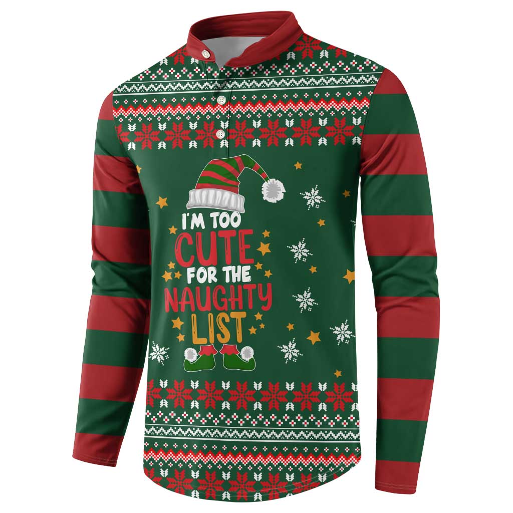Too Cute For The Naughty List Christmas Button Sweatshirt Xmas Holiday Patterns - Wonder Print Shop
