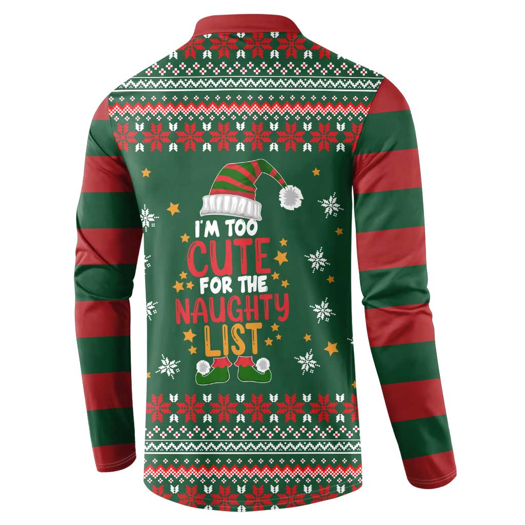 Too Cute For The Naughty List Christmas Button Sweatshirt Xmas Holiday Patterns - Wonder Print Shop