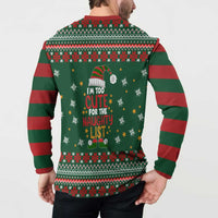 Too Cute For The Naughty List Christmas Button Sweatshirt Xmas Holiday Patterns - Wonder Print Shop