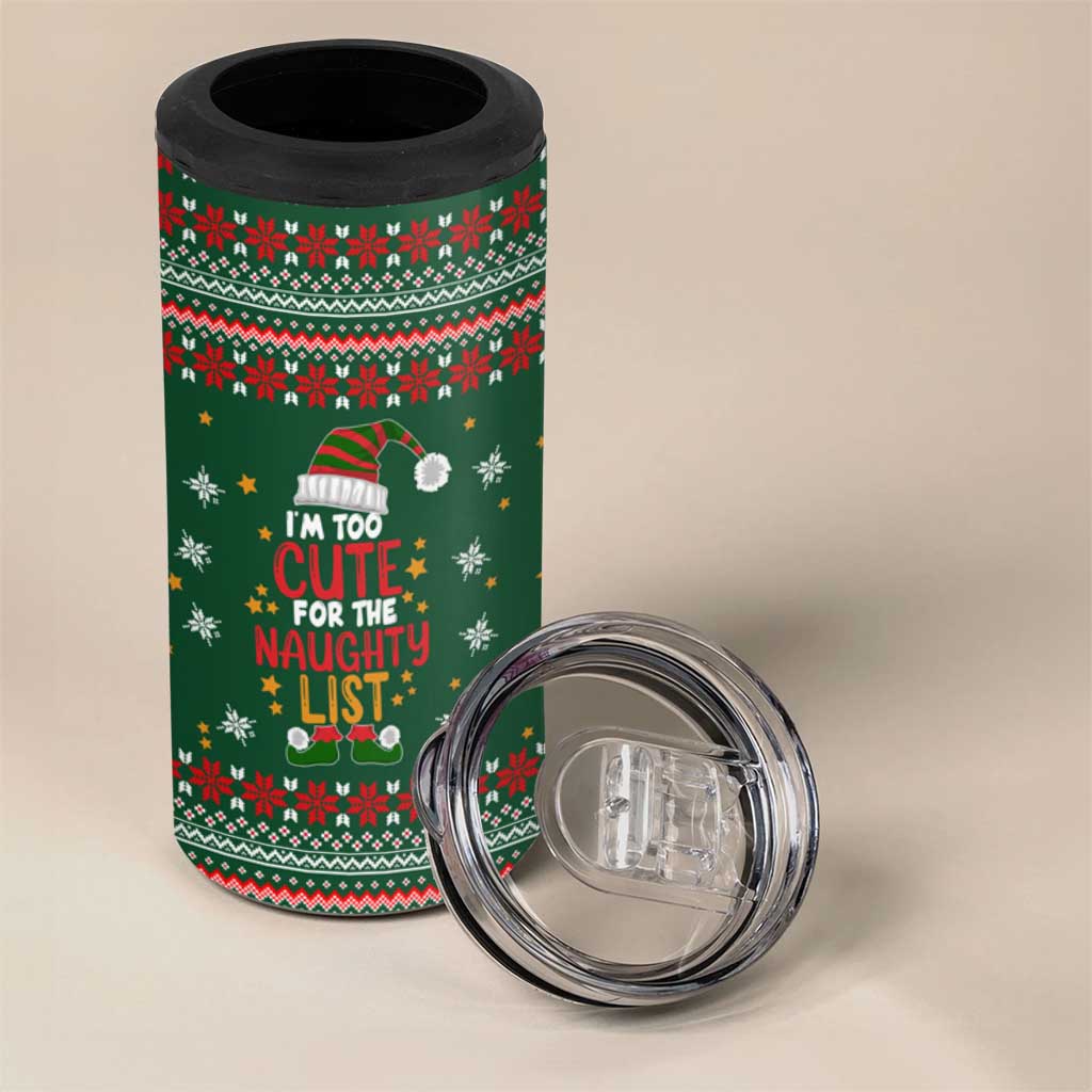 Too Cute For The Naughty List Christmas 4 in 1 Can Cooler Tumbler Xmas Holiday Patterns - Wonder Print Shop