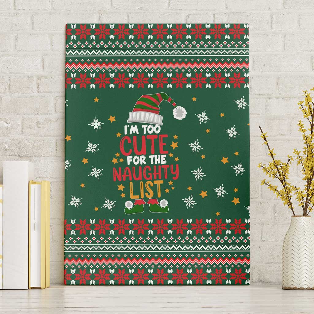 Too Cute For The Naughty List Christmas Canvas Wall Art Xmas Holiday Patterns - Wonder Print Shop