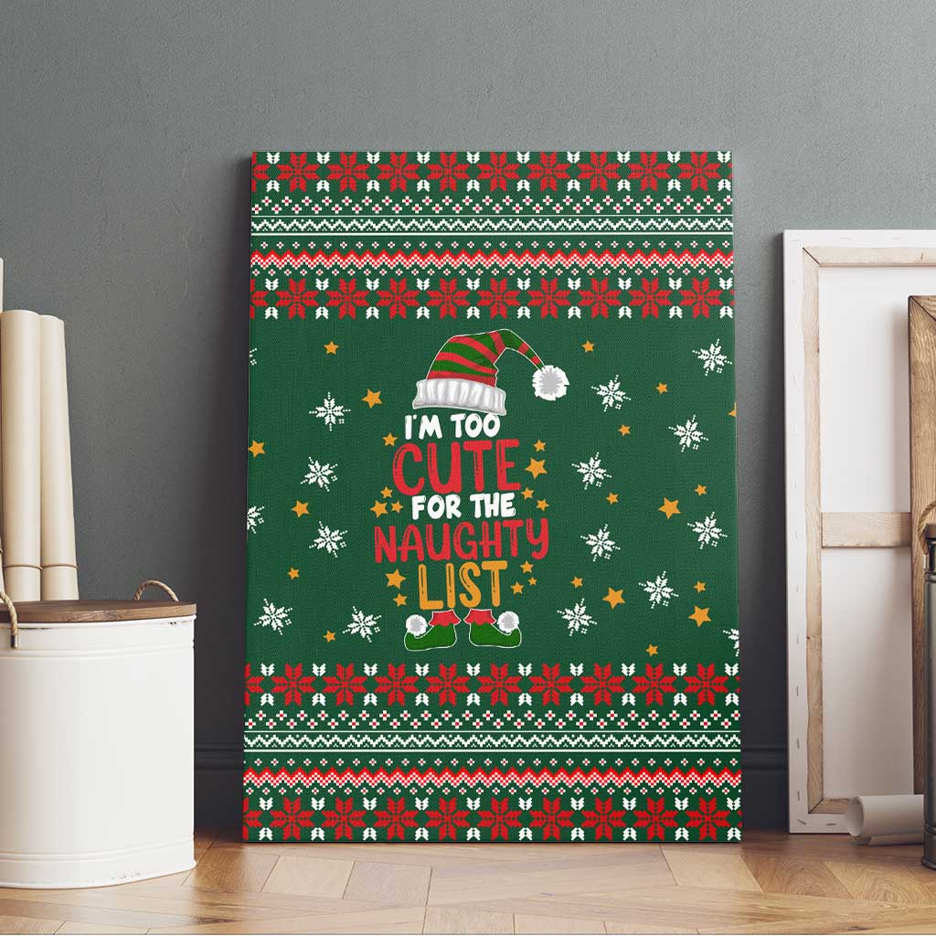 Too Cute For The Naughty List Christmas Canvas Wall Art Xmas Holiday Patterns - Wonder Print Shop