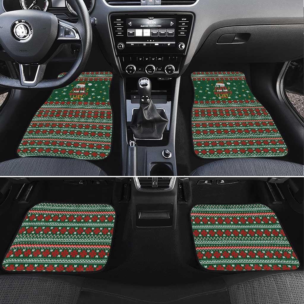 Too Cute For The Naughty List Christmas Car Mats Xmas Holiday Patterns - Wonder Print Shop