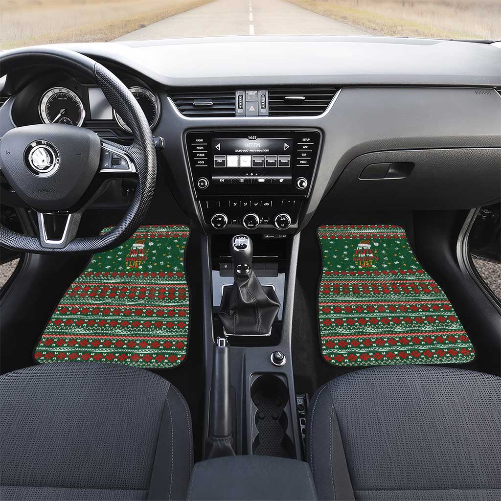 Too Cute For The Naughty List Christmas Car Mats Xmas Holiday Patterns - Wonder Print Shop