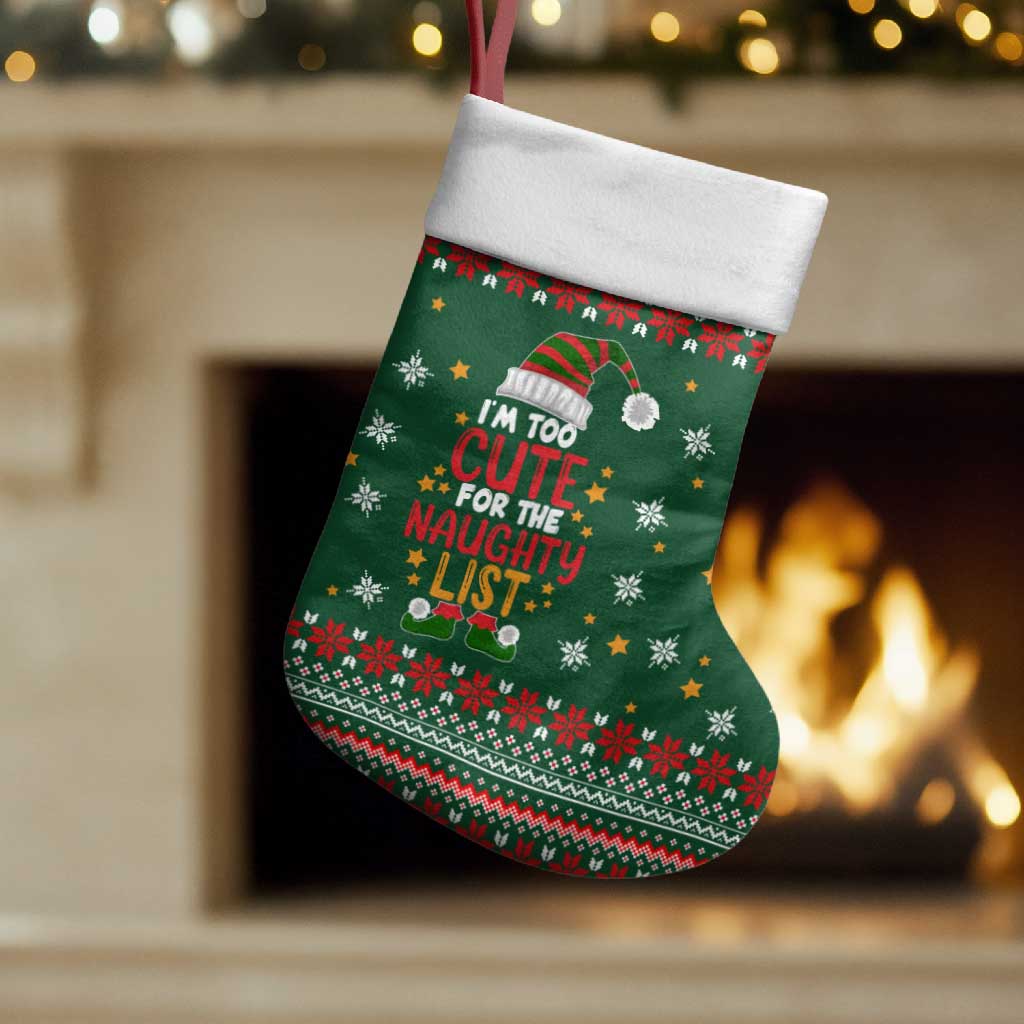 Too Cute For The Naughty List Christmas Stocking Xmas Holiday Patterns - Wonder Print Shop