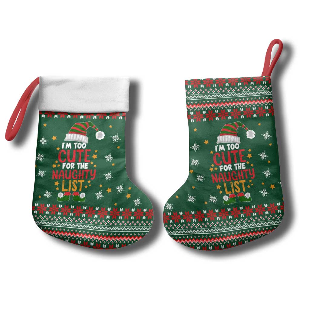 Too Cute For The Naughty List Christmas Stocking Xmas Holiday Patterns - Wonder Print Shop