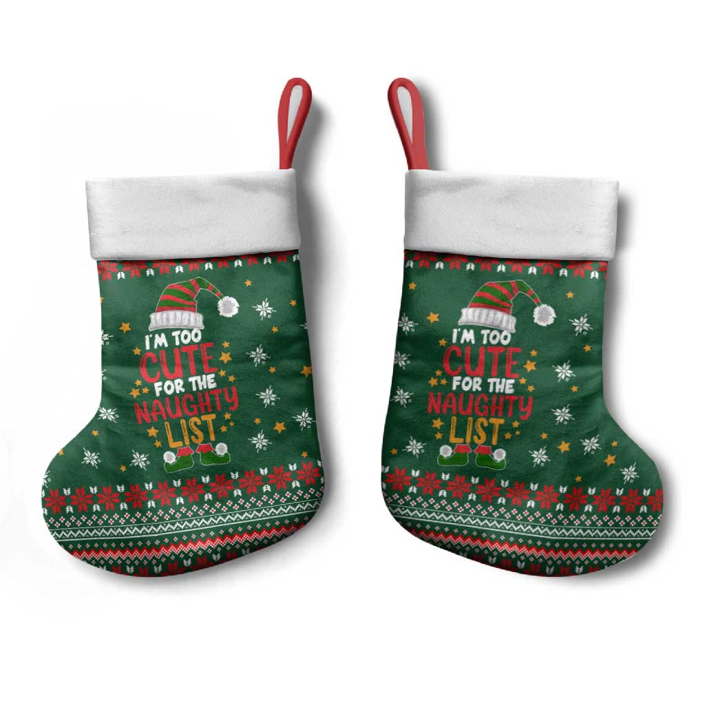Too Cute For The Naughty List Christmas Stocking Xmas Holiday Patterns - Wonder Print Shop