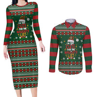 Too Cute For The Naughty List Christmas Couples Matching Long Sleeve Bodycon Dress and Long Sleeve Button Shirt Xmas Holiday Patterns - Wonder Print Shop