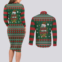 Too Cute For The Naughty List Christmas Couples Matching Long Sleeve Bodycon Dress and Long Sleeve Button Shirt Xmas Holiday Patterns - Wonder Print Shop