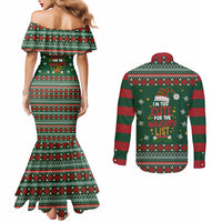 Too Cute For The Naughty List Christmas Couples Matching Mermaid Dress and Long Sleeve Button Shirt Xmas Holiday Patterns - Wonder Print Shop