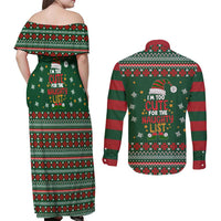 Too Cute For The Naughty List Christmas Couples Matching Off Shoulder Maxi Dress and Long Sleeve Button Shirt Xmas Holiday Patterns - Wonder Print Shop