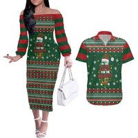 Too Cute For The Naughty List Christmas Couples Matching Off The Shoulder Long Sleeve Dress and Hawaiian Shirt Xmas Holiday Patterns - Wonder Print Shop